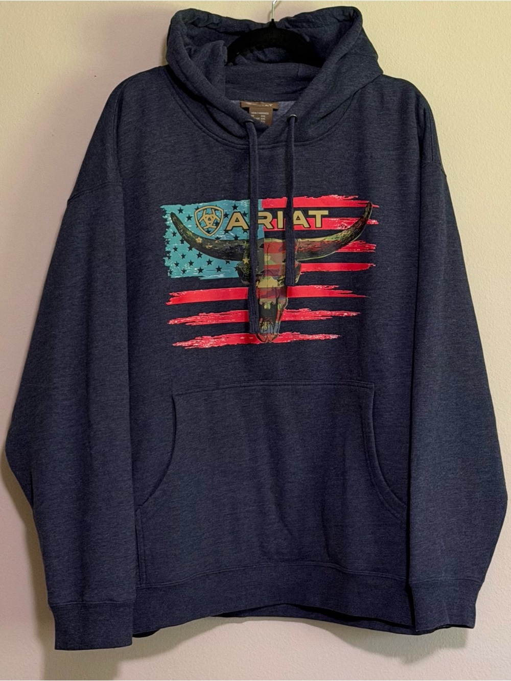 Ariat Navy Hooded Sweatshirt with Flag Longhorn Graphic